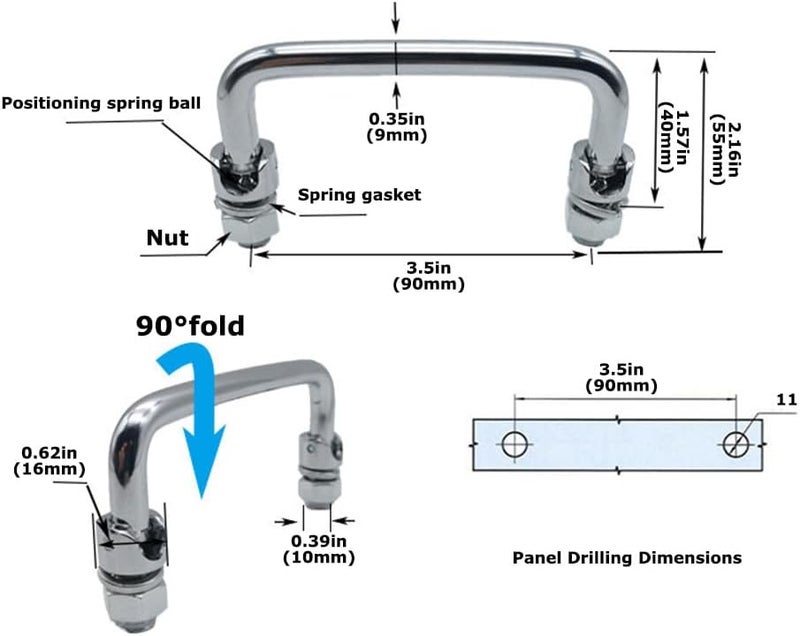 Lind Kitchen 304 Stainless Steel U-Shaped Folding Metal Cabinet Handle Hole 90mm/3.5in Folding Handle Tool Box Handle - Image 5